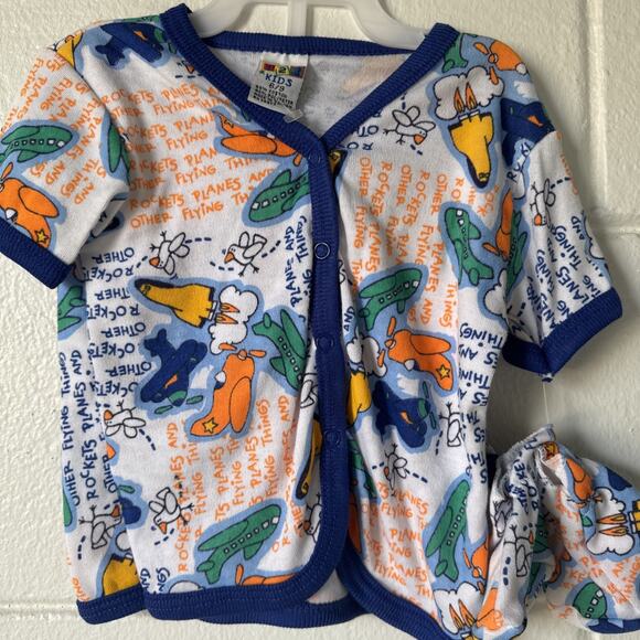 Vintage 80’s-90’s Airplanes 4 Piece Pajama Set Infant Baby Outfit 6-9mo NEW - Picture 8 of 8